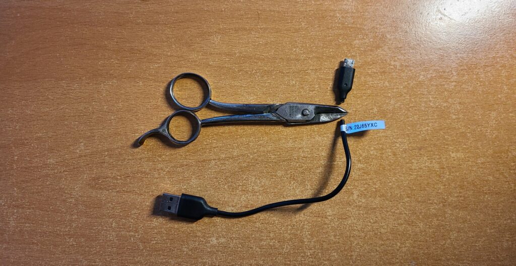 Then we cut up the old USB cable.